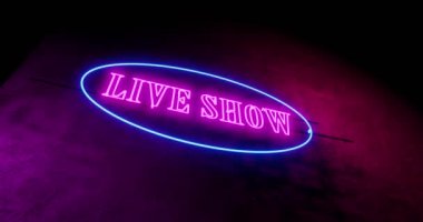 Canlı gösteriler, neon ışıklı ve ışıltılı reklam eğlenceleriyle gösteriliyor. Kadın sanatçılar gibi gece hayatı performansı etkinliği - 4k