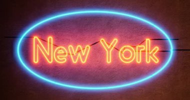 New York neon tabelası New York neon ışıklarını temsil ediyor. Büyük Elma Brooklyn ve 7. Cadde 'yi kapsıyor - 4k