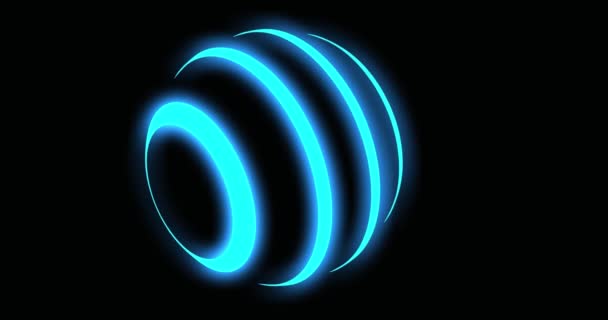 蓝色霓虹灯抽象发光球或未来主义球 技术闪焰球体照明代表闪亮的行星 4K环 — 图库视频影像