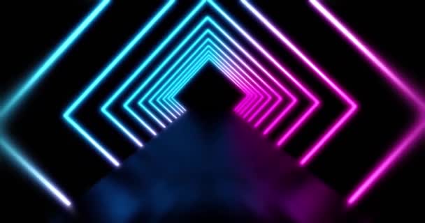 Neon Lines Abstract Tunnel Glowing Path Matrix Light Colourful Beams — Stock Video