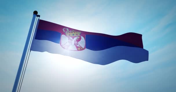 Bandiera Serba Sventola Repubblica Serbia Con Sua Capitale Belgrave Emblema — Video Stock