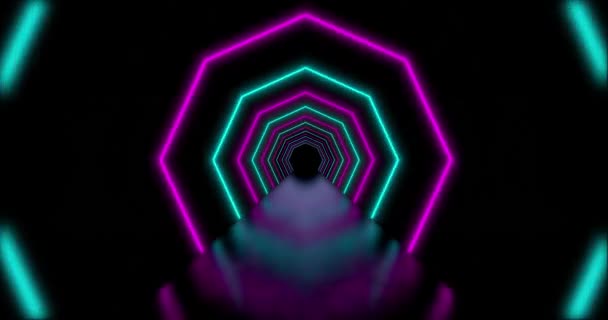 Neon Tunnel Gloeiend Pad Van Abstracte Lijnen Virtual Abstractie Toont — Stockvideo