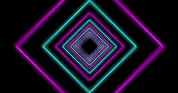 Tunnel néon utilisant des lignes carrées incandescentes faisant motif effet de lumière. Géométrie éclairée rendant le chemin sans couture - 4k 