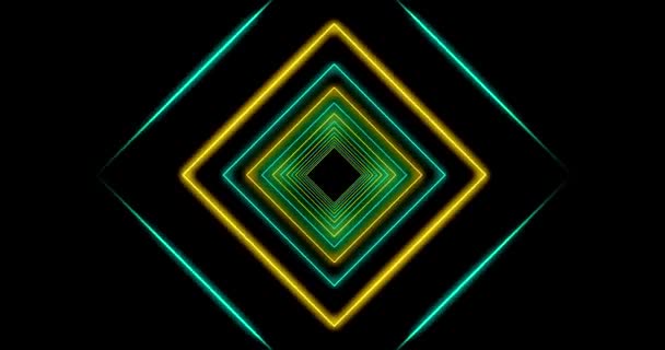 Neon Tunnel Mit Leuchtenden Quadratischen Linien Die Muster Mit Lichteffekten — Stockvideo