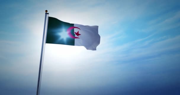 Bandera Argelina Ondeando Símbolo Nacional Para Viajar Turismo Argelia Emblema — Vídeos de Stock
