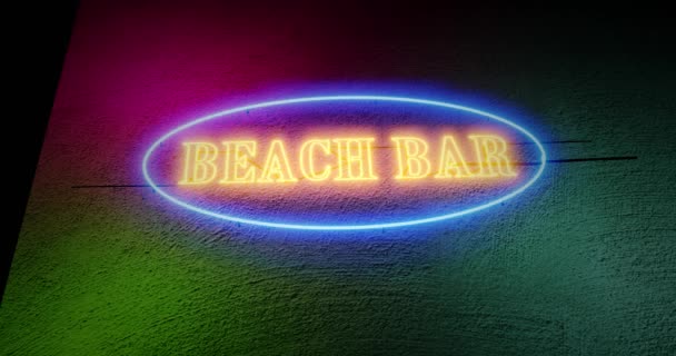 Beach Bar Znamení Neon Grafické Osvětlené Pořady Letní Restaurace Bar — Stock video