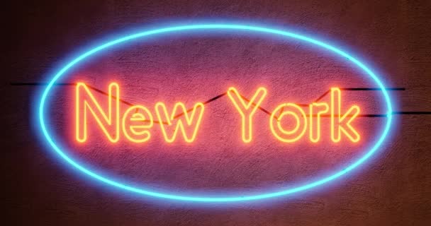 New York Neon Sign Depicts Manhattan Nyc America Big Apple — Stock Video