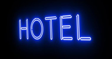 Neon Otel tabelası misafir odasının önünde. Tatil veya tatil pansiyonunda konaklama olanağı - 4k