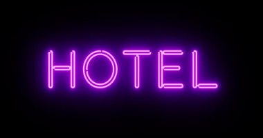 Neon Otel tabelası misafir odasının önünde. Tatil veya tatil pansiyonunda konaklama olanağı - 4k