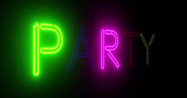 Neon parti tabelası kutlama ya da eğlence içerir. Kutlamak için bir araya gelin, parti ya da suare reklamı - 4K