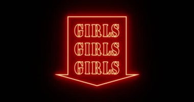 Neon Girls gece kulübü ya da masaj için aydınlatılmış ilan veriyor. Parlak mesaj ya da aşk ya da seks için floresan işareti - 4K