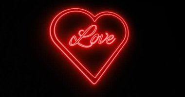 Gece kulübü, masaj ya da seks şovu için aydınlatılmış bir ilan olarak neon aşk işareti. Parlak mesaj veya floresan işareti - 4k