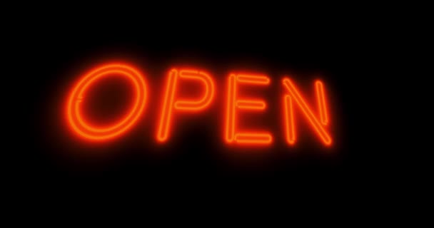 Neon Open Sign Glowing Illuminated Store Entrance Sign Board Commercial — Stock Video