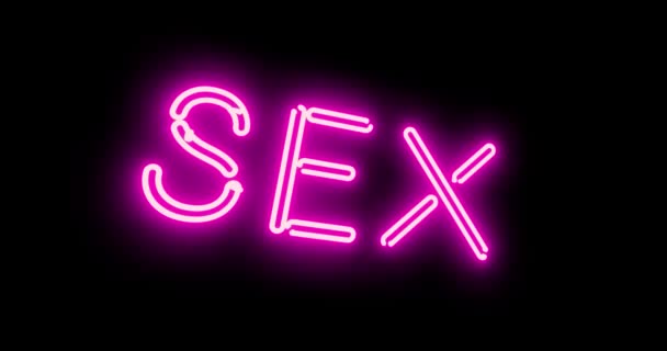 Neon Sex Sign Illuminated Advertising Nightclub Massage Glowing Text Message — Stock Video