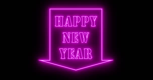 在霓虹灯上签上新年祝福 庆祝一个喜庆的聚会 明亮的彩色图形 — 图库视频影像