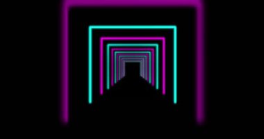 Neon moda tasarım tünelden geçen parlayan bir yol. Fütüristik ışık enerjisi lazer görüntüleme veya aydınlatma deseni - 4k