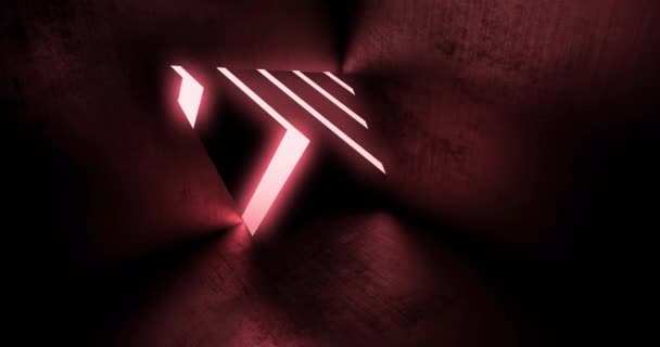 Parlayan Soyut Işık Fütüristik Tasarımı Olan Kırmızı Neon Üçgen Şekilli — Stok video