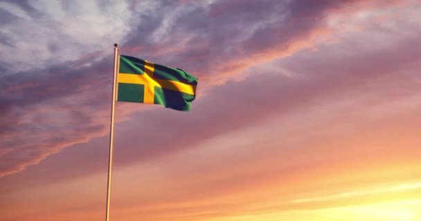 スウェーデンの国旗を振ってスウェーデンの首都ストックホルムを示しています 愛国的なお祝いと独立の国章 — ストック動画