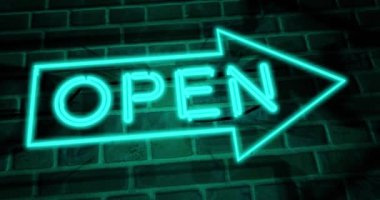 Mağaza girişinde parlayan ve aydınlatılan neon açık tabela. Ticari veya perakende mağazası için tabela - 4K