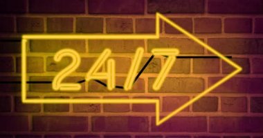 Neon levhası 24-7 gösteri işi açık ve destekleniyor. Reklam ne zaman olursa olsun reklam, herhangi bir saatte yardım anlamına gelir - 4K