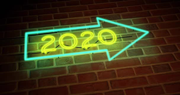 Νέον 2020 Σημάδι Δείχνει Λαμπερό Εορτασμό Της Πρωτοχρονιάς Μια Πινακίδα — Αρχείο Βίντεο