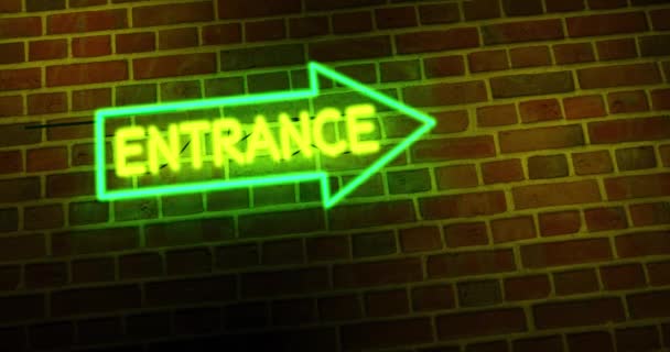 Neon Entrance Sign Shows Illuminated Doorway Welcome Business Premises Advertisement — Stock Video