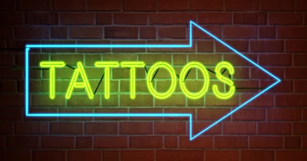 Neon Tattoo Sign Graphics Symbol Advertisement Parlour Open Artwork Tattoos — Stock Video