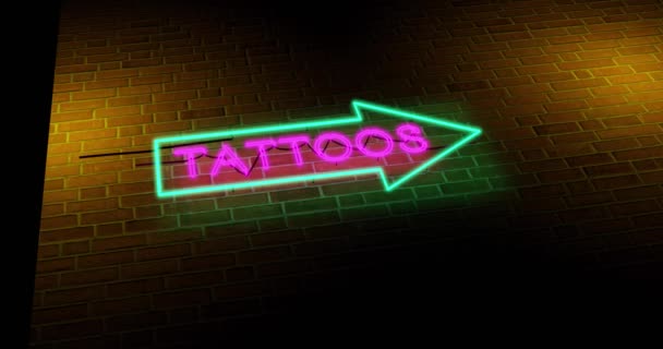 霓虹灯纹身标志图形符号广告为客厅开放 指甲油或墨水中的艺术品和纹身 — 图库视频影像