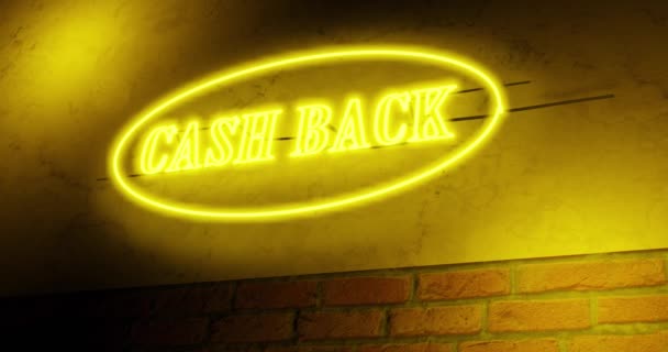 Cash Back Neon Tecken Ovan Butik Skildrar Rabatt Försäljning Som — Stockvideo