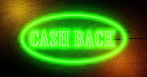 Cash Back Neon Tecken Ovan Butik Skildrar Rabatt Försäljning Som — Stockvideo