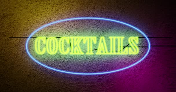 Neon Cocktails Sign Tropical Bar Shows Nightclub Bar Entrance Advertisement — Stock Video