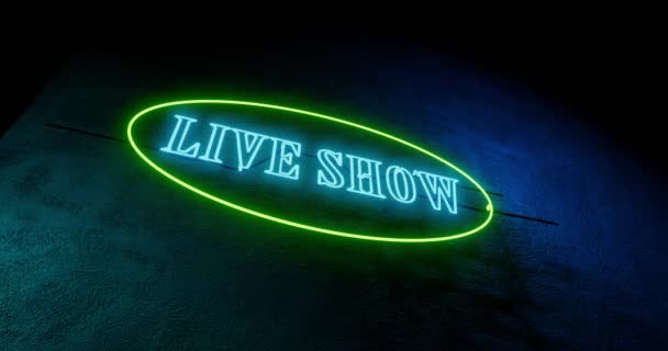 Live Show Assinar Gráficos Néon Acima Nightclub Mostra Evento Atual — Vídeo de Stock