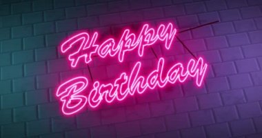Doğum günün kutlu olsun işareti, günün tebrikleri için neon bir selamlamadır. Doğumunu kutluyoruz - 4K