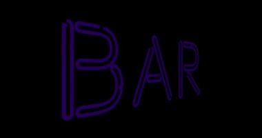 Meyhane, bar ya da meyhane önünde neon bar tabelası var. Bir salonda alkol veya kokteyl için renkli bir grafik - 4K