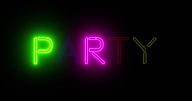 Neon parti tabelası kutlama ya da eğlence içerir. Kutlamak için bir araya gelin, parti ya da suare reklamı - 4K