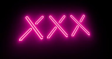 Gece kulübü veya masaj için aydınlatılmış neon reklamı olarak Xxx tabelası. Parlak mesaj ya da aşk için floresan işareti - 4K