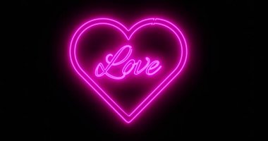 Neon Love, gece kulübü ya da masaj reklamı olarak aydınlatılmış bir tabela. parlayan mesaj veya floresan işareti - 4k
