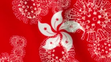 Coronavirus Hong Kong salgını covid-19 hücre salgını. Salgın riskini durdurmak için 2019-Ncov Hk karantinası - 3D animasyon