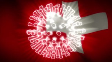 İsviçre Coronavirus hücreleri küresel bir salgın gösteriyor. Cenevre ve ülkede Covid 19 İsviçre salgını - 3D animasyon