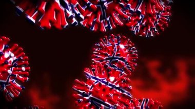Norveç 'te 2019 ncov hücre ve bayraklı Coronavirus salgını. Norveç 'te hastalık ve ölüm salgını - 3D animasyon