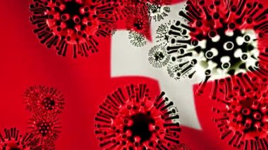 İsviçre Coronavirus hücreleri küresel bir salgın gösteriyor. Cenevre ve ülkede Covid 19 İsviçre salgını - 3D animasyon