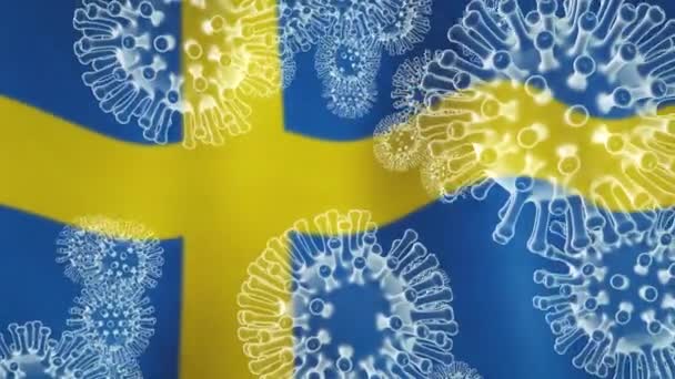 Schweden Coronavirus Zellen Zeigen Pandemie Globalen Ausbruch Covid Schwedische Ansteckung — Stockvideo