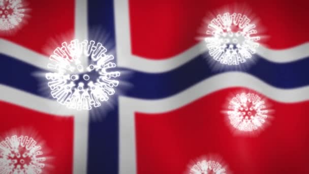 2019年のノルウェーにおけるコロナウイルスのパンデミックは 細胞と旗を衝突させた ノルウェーの病気とCovid19死の発生 3Dアニメーション — ストック動画
