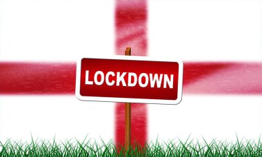 İngiltere koronavirüsün yayılmasını ya da salgını önlüyor. Covid 19 İngiliz önlemi virüs enfeksiyonunu engellemek için - 3D İllüstrasyon