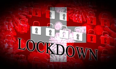 İsviçre koronavirüs salgınını önlüyor. Covid 19 İsviçre önlemi hastalık enfeksiyonunu engellemek için - 3D İllüstrasyon