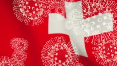 İsviçre Coronavirus covid19 hücreleri pandemik küresel kilitleme gösteriyor. Cenevre ve ülkede Covid 19 İsviçre salgını - 3D animasyon