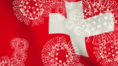 İsviçre Coronavirus covid19 hücreleri pandemik küresel kilitleme gösteriyor. Cenevre ve ülkede Covid 19 İsviçre salgını - 3D animasyon