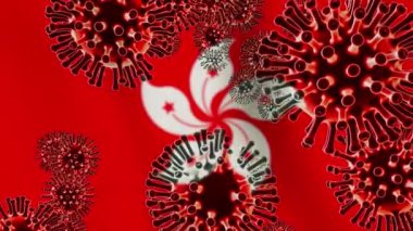 Coronavirus Hong Kong salgını 2019 ncov hücreleri kilitlendi. 2019-Ncov HK karantinası kovid19 salgını durdurma riski - 3D animasyon