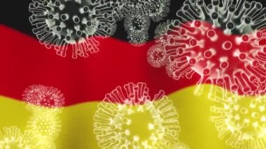 2019 'dan Coronavirus Alman virüsü virüsü salgını. Almanya ve küresel covid 19 virüsü salgını - 3 boyutlu animasyon