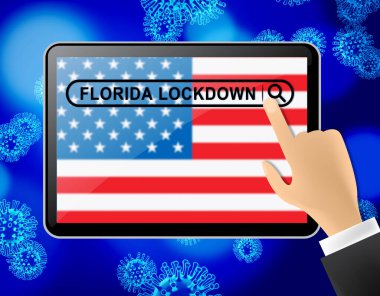 Florida tecrit haberleri Coronavirus covid-19 'dan hapis demek. Miami virüsten tecrit ve evde kalma yasağı - 3D İllüstrasyon